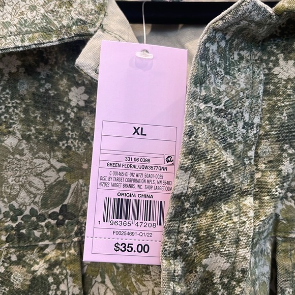 NWT Wild Fable Size XL Shirt Jacket Green Floral Cropped Canvas - Picture 3 of 7